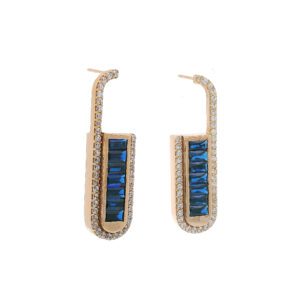 Gold earrings with deep blue
